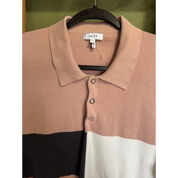 Reiss Primo Press Stud Polo Shirt Colorblock Short Sleeve Pink White Size XXL - Picture 10 of 14